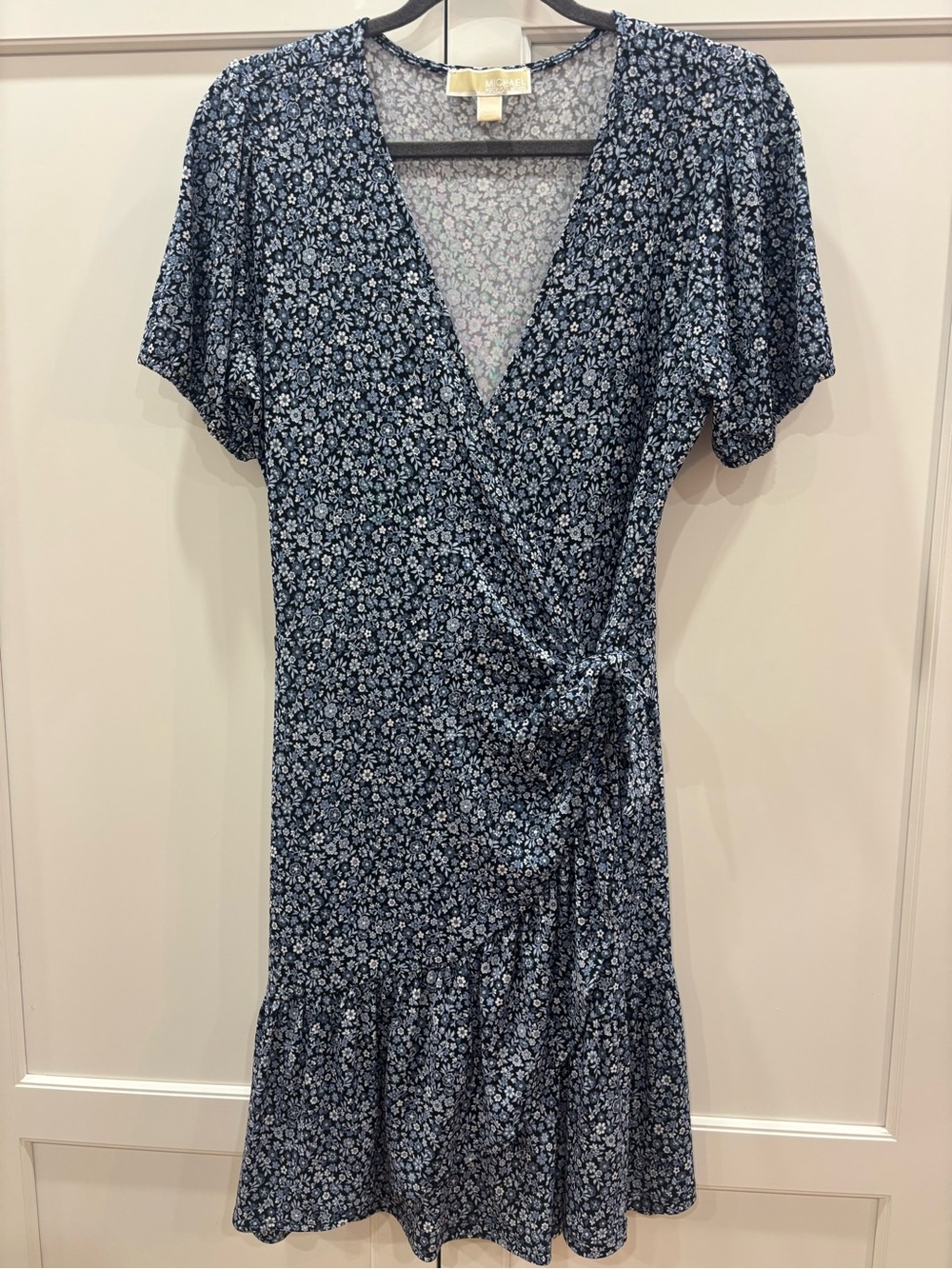 Michael Kors Navy Blue Floral Wrap Mini Dress